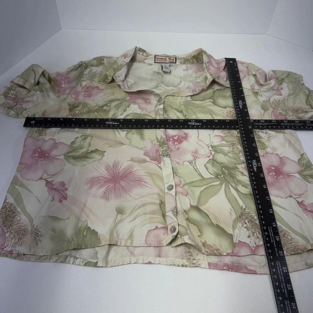 Jamaica Bay Silk Rayon Floral Shirt Womens 1X Green Pink Excellent Tropical Top - Picture 4 of 4